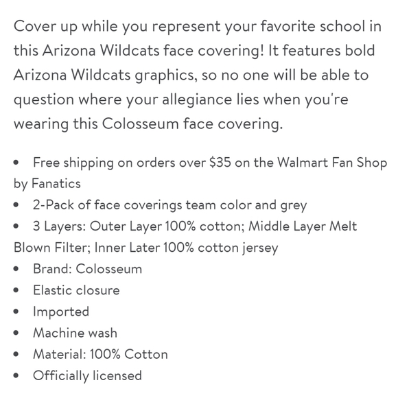 NWT Unisex Arizona Wildcats Colosseum 2 Pack Face Masks - Picture 4 of 4